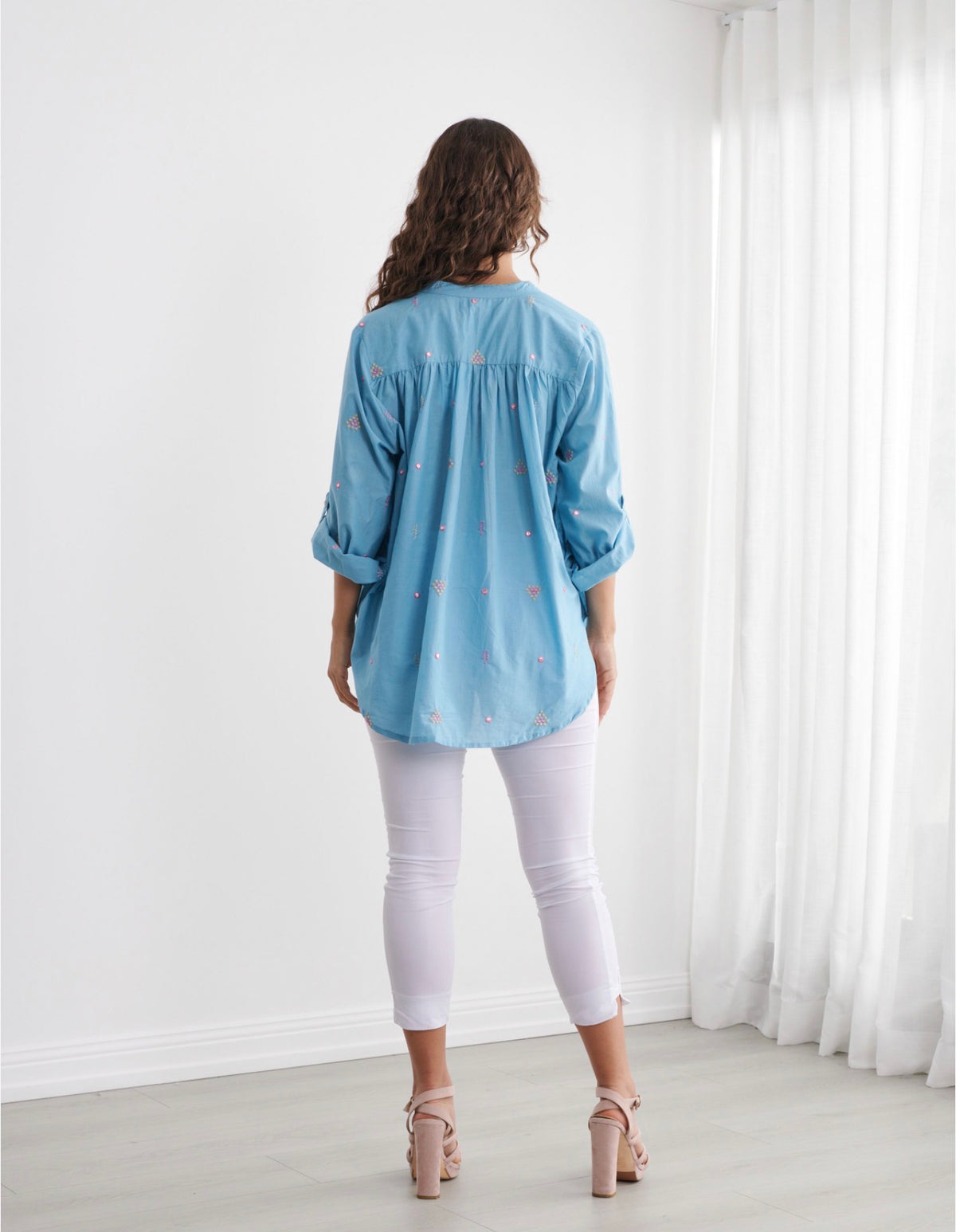 Caju Embroided Hidden Button Shirt