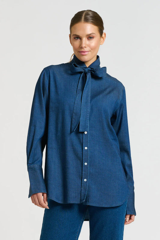 Pussy Bow Shirt - Denim