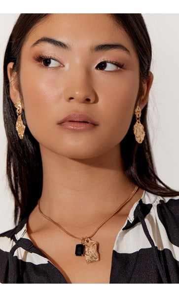 Adorne Charm & Jewel Short Necklace - Black