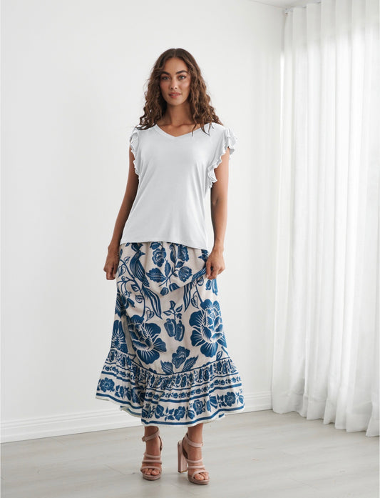 Caju Flutter Sleeve V Neck Top - White