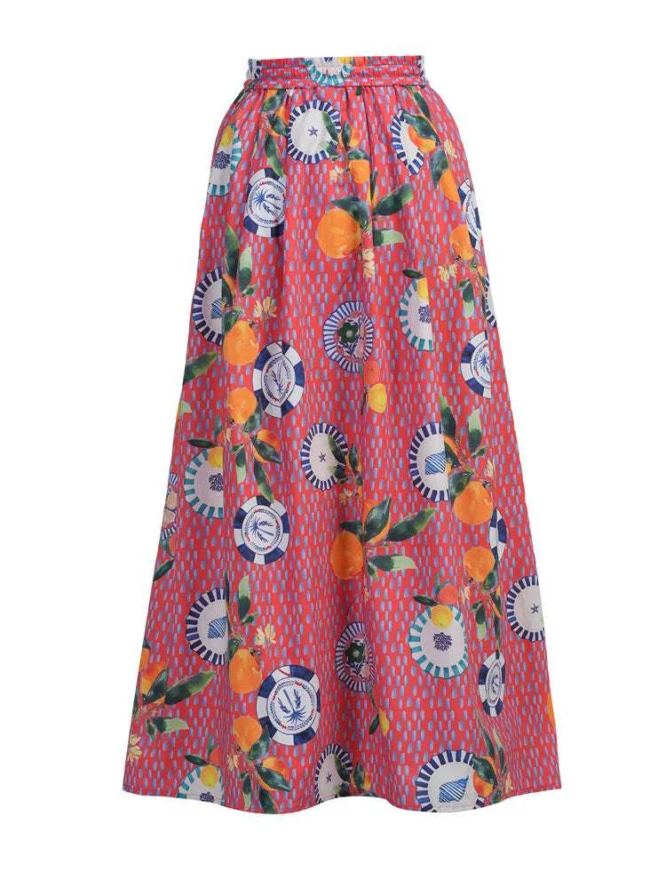 Emily Love Lock Bernie Print Skirt Lava Red