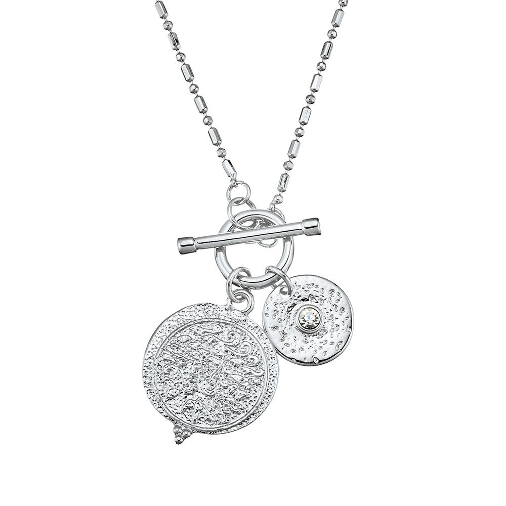 Allure Double Pendant Fob Necklace - Silver