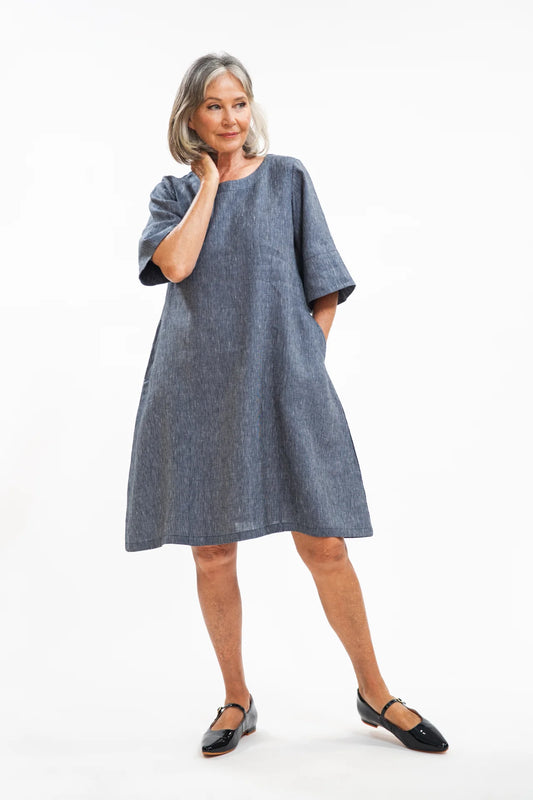 Avery Dress- Navy Pinstripe