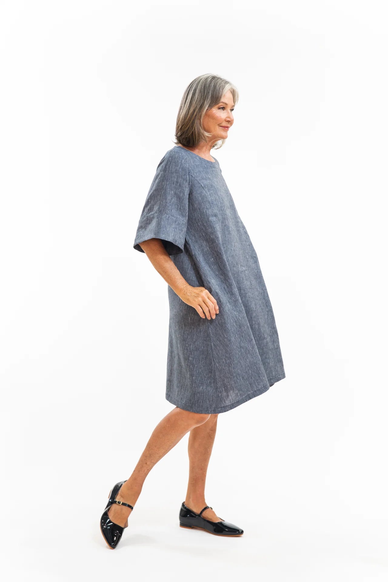 Avery Dress- Navy Pinstripe
