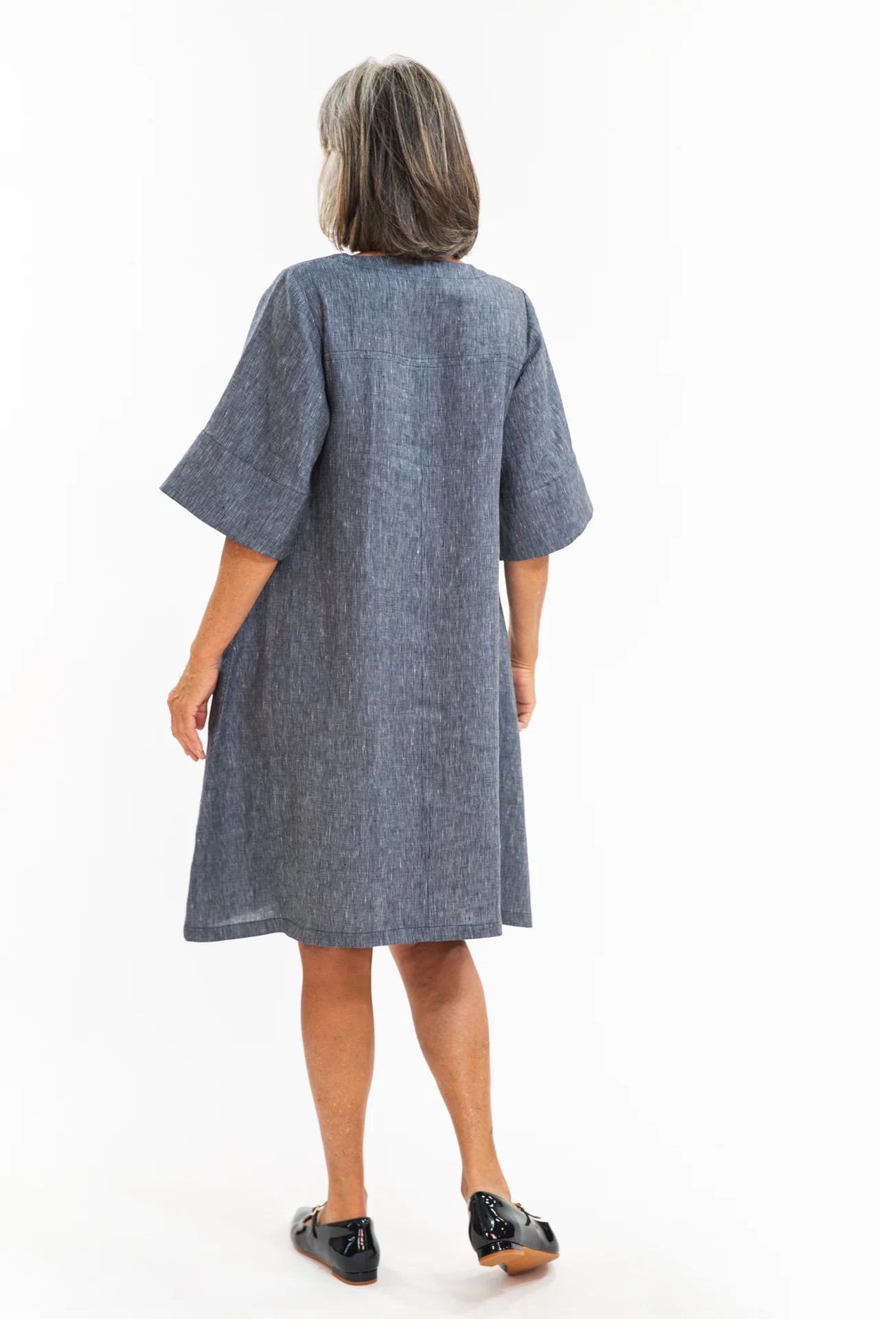 Avery Dress- Navy Pinstripe