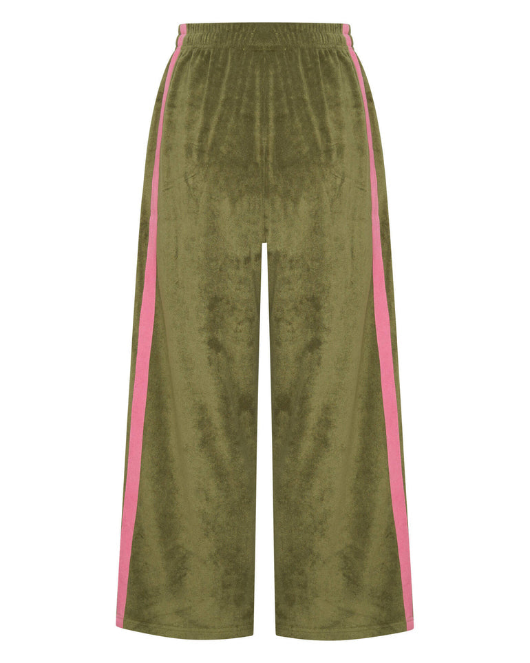 La Bohème Girls Viva Terry Pant -Olive + Pink