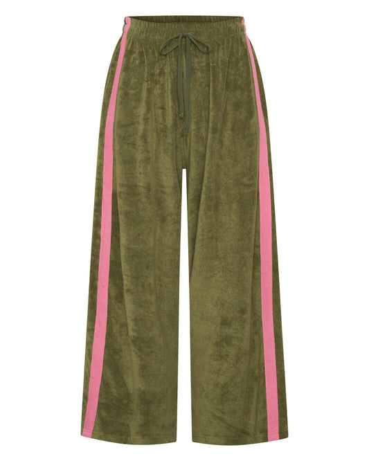 La Bohème Girls Viva Terry Pant -Olive + Pink