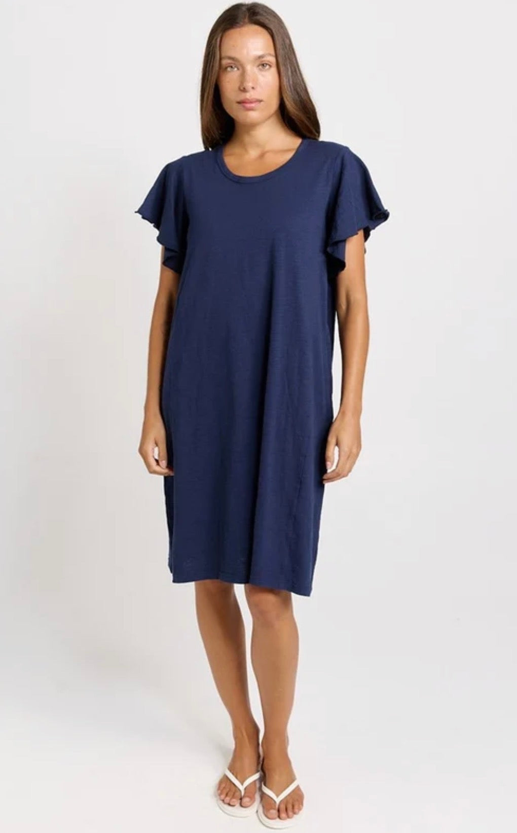 Celene Frill Sleeve T-Shirt Dress - Navy