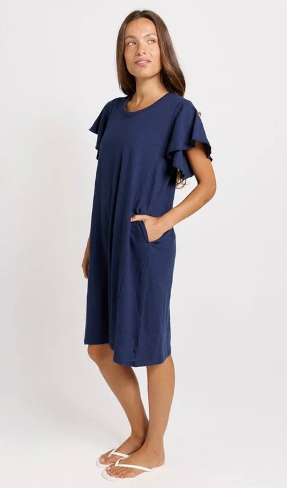 Celene Frill Sleeve T-Shirt Dress - Navy