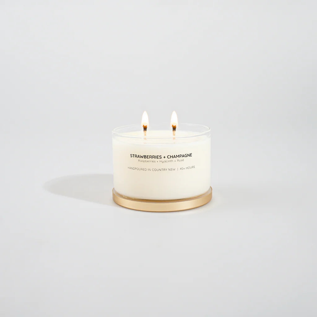 Strawberries + Champagne Gold Lid Soy Candle