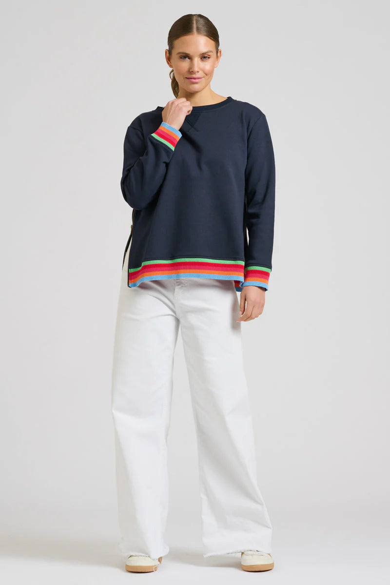 Zipside Classic Cotton Sweatshirt - French Navy Rainbow