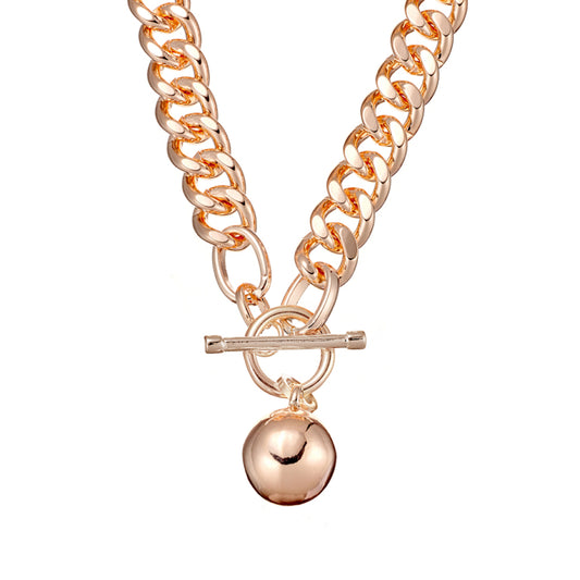 Allure Curb Link Necklace with Fob & Ball Pendant - Rose Gold