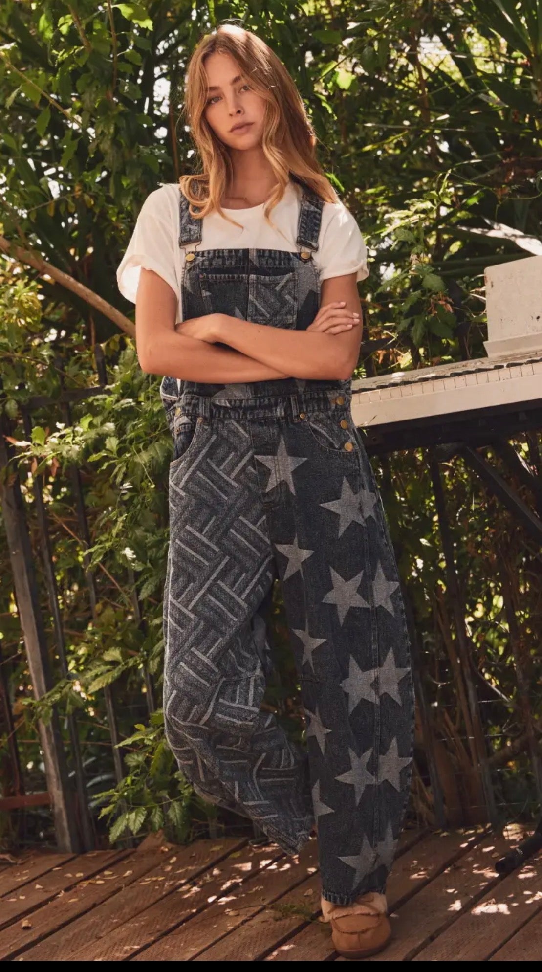 Patchwork Barrel Leg Overalls