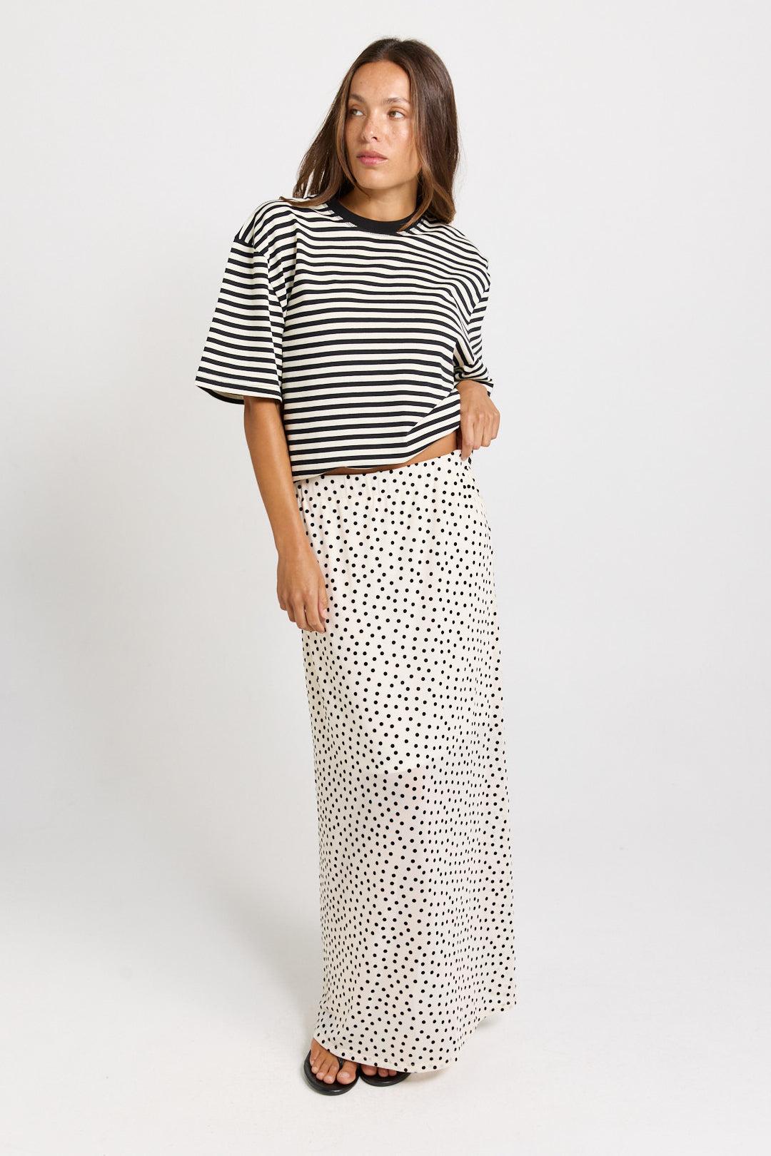 Rachel Spot Mesh Maxi Skirt - White/Black