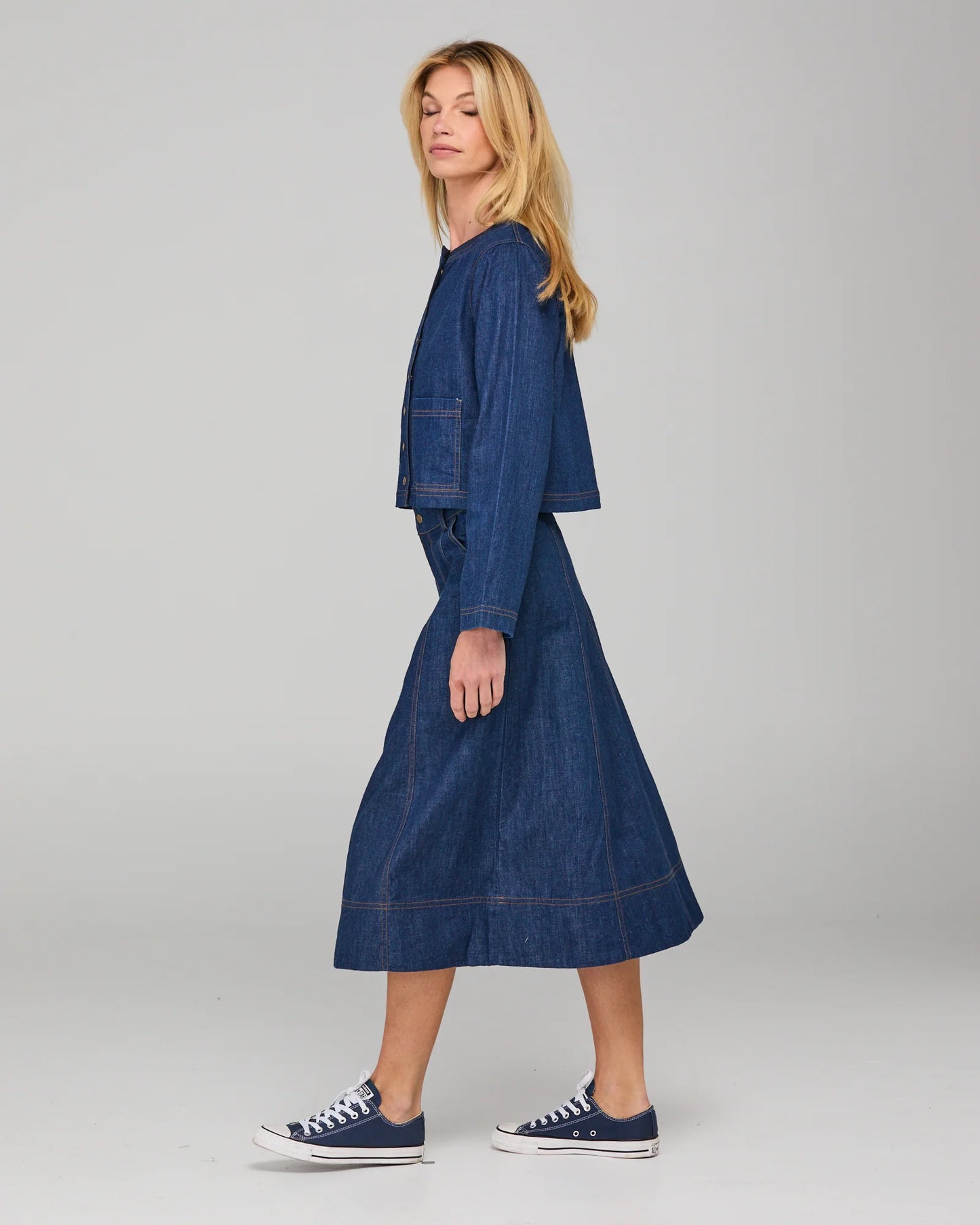 Fumiko Skirt - Dark Denim Contrast Stitching