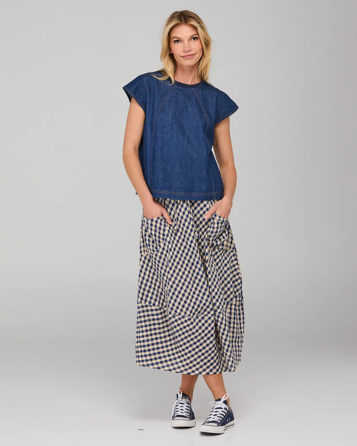 Guru Skirt- Navy Seersucker