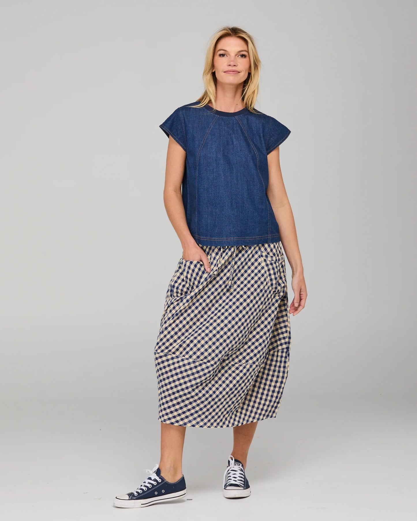 Guru Skirt- Navy Seersucker