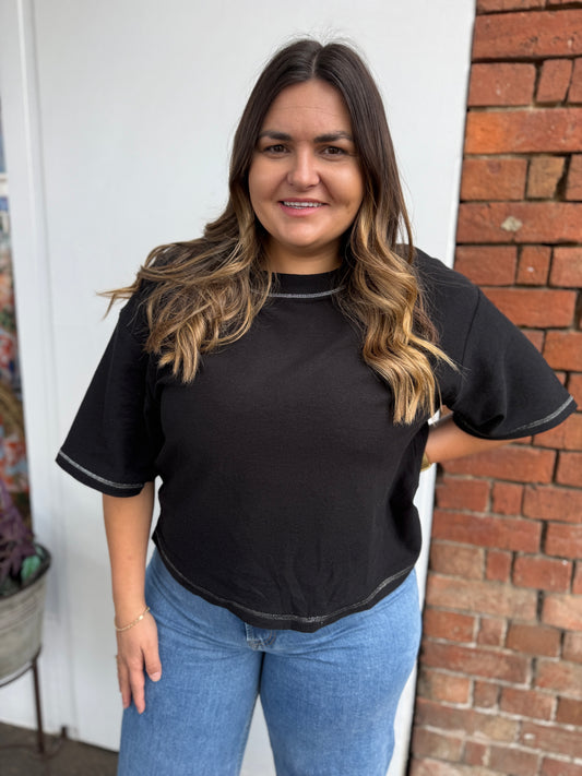 Contrast Stitch Tee- Black