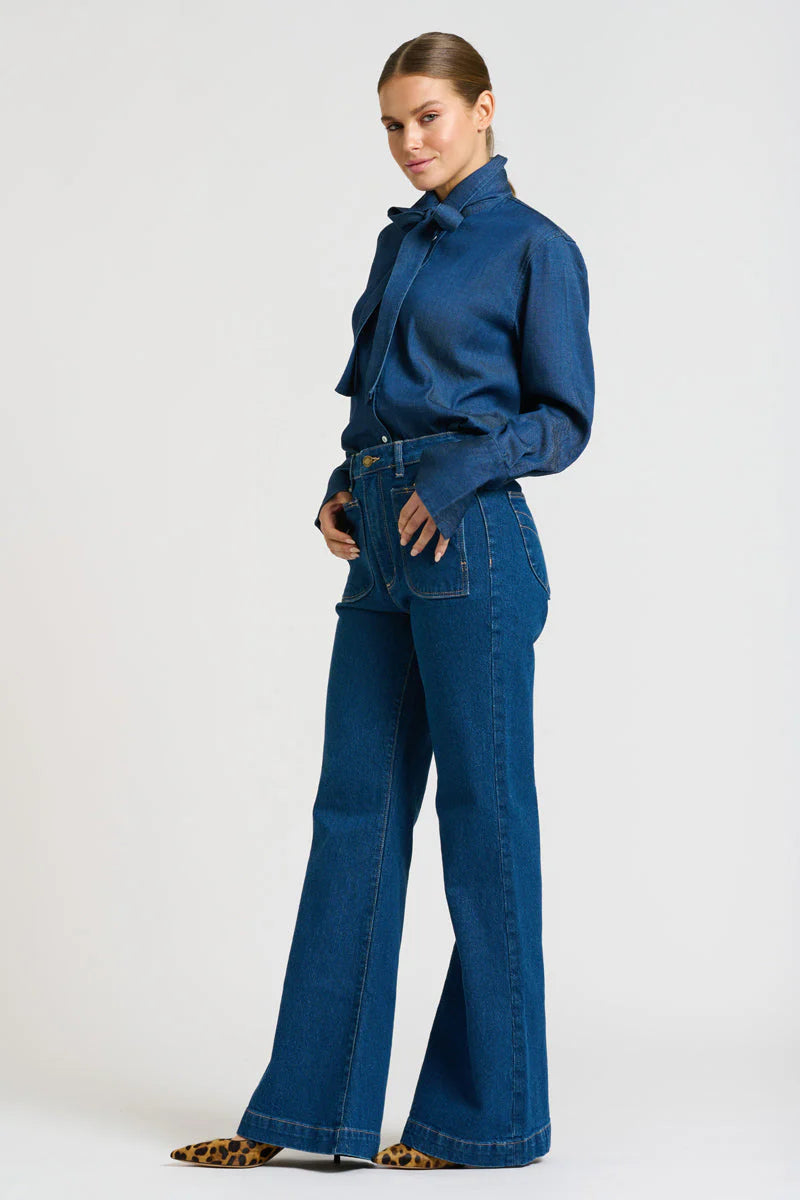 Pussy Bow Shirt - Denim