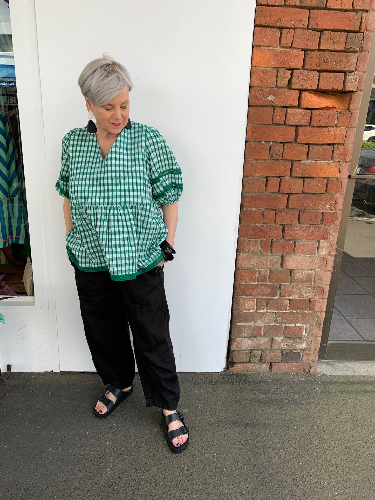 Linen Barrel Leg Pant- Black