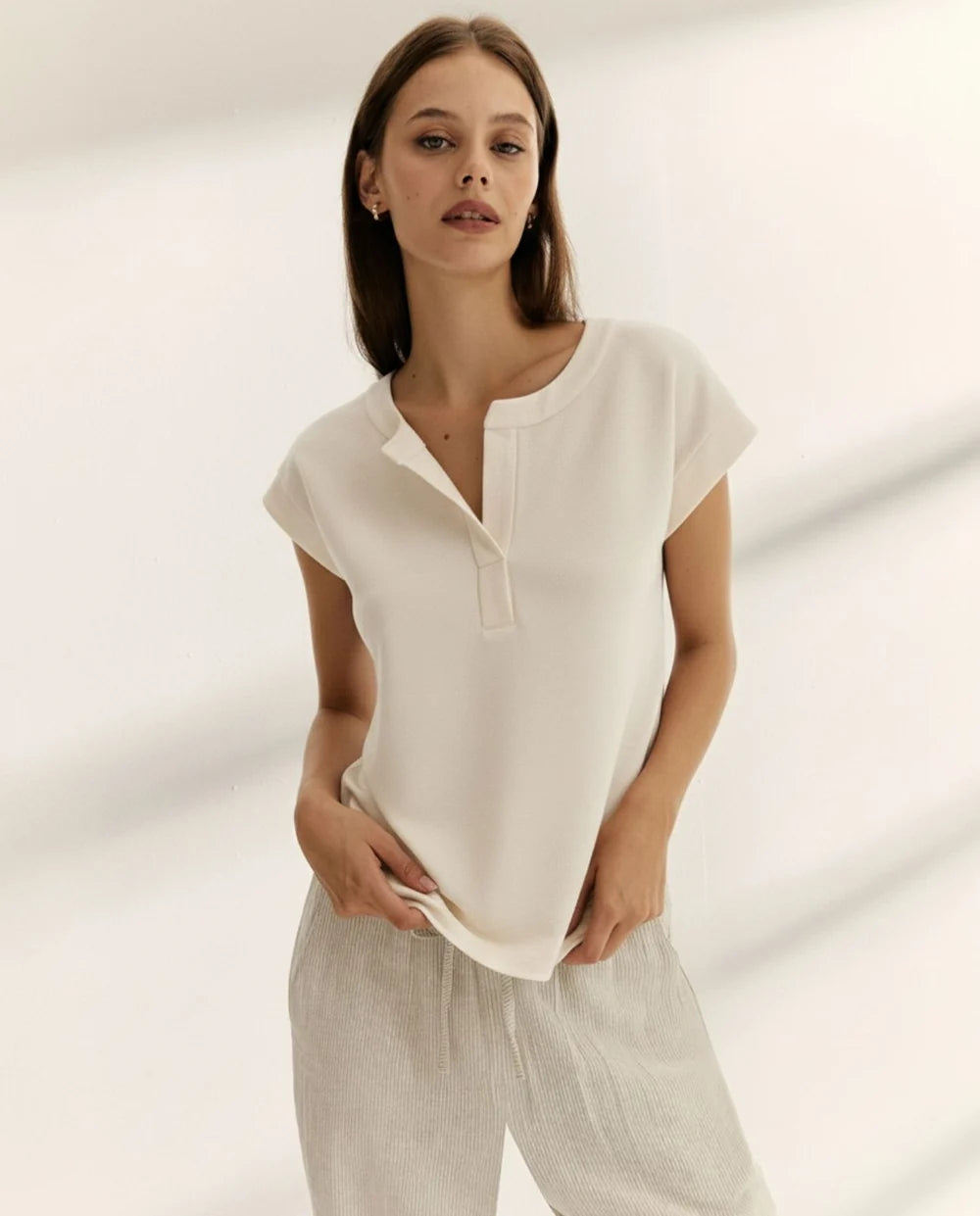 Paz Torras Mandarin Collared Tshirt - White