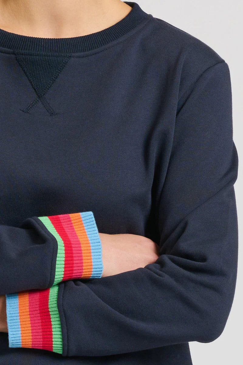 Zipside Classic Cotton Sweatshirt - French Navy Rainbow