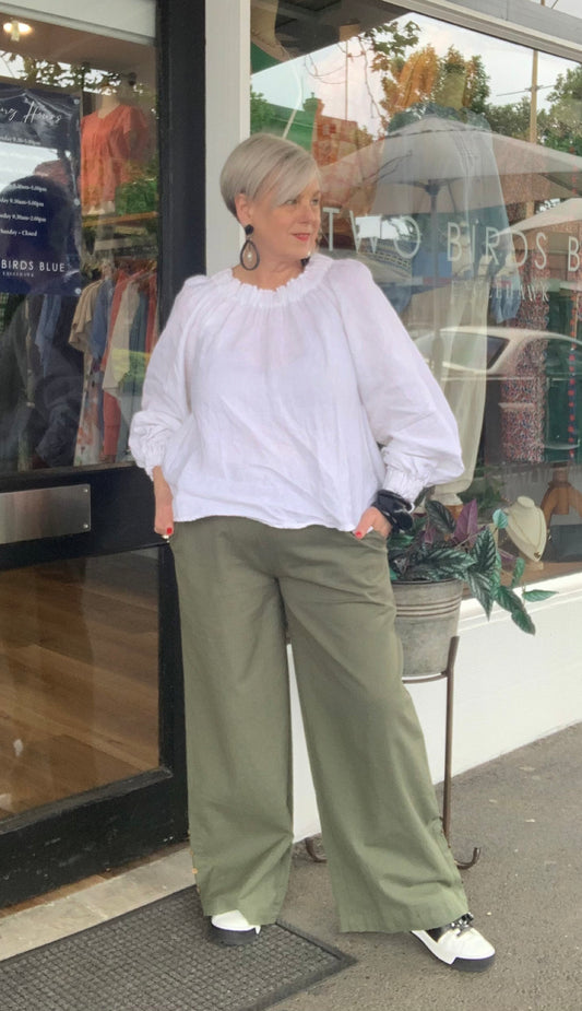 Shirred Waist Pant- Khaki