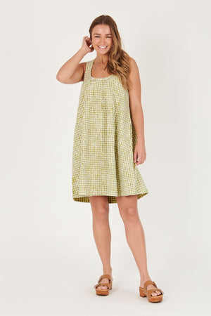 Cross Back Detail Dress - Green Floral Check