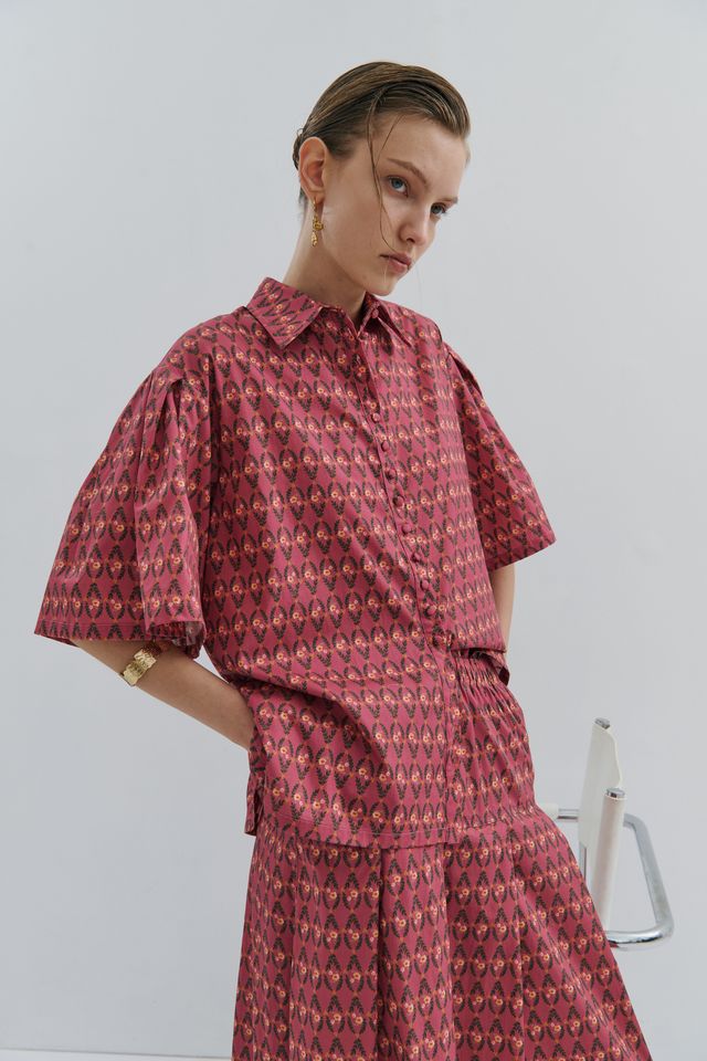 Lacie Pleated Shirt - Rosewood