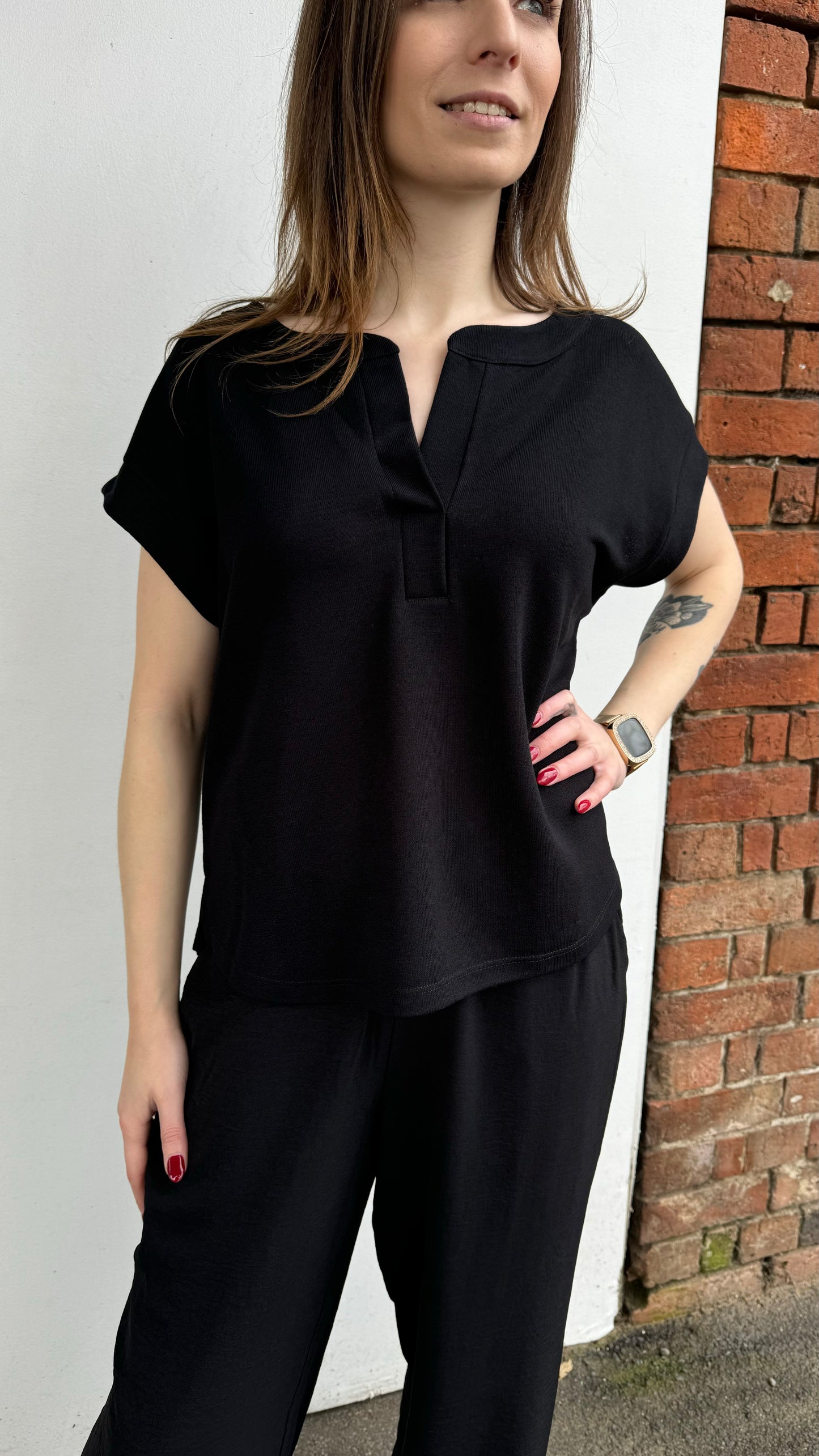 Paz Torras Mandarin Collared Tshirt - Black