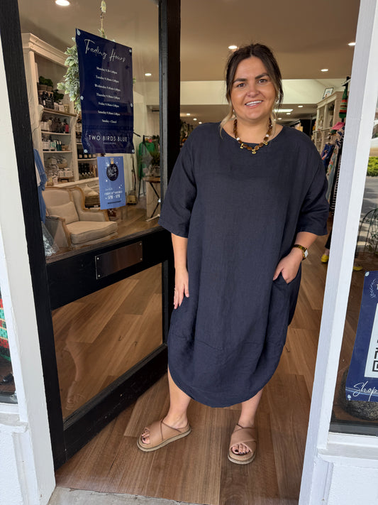 Scalloped Edge Dress - French Navy