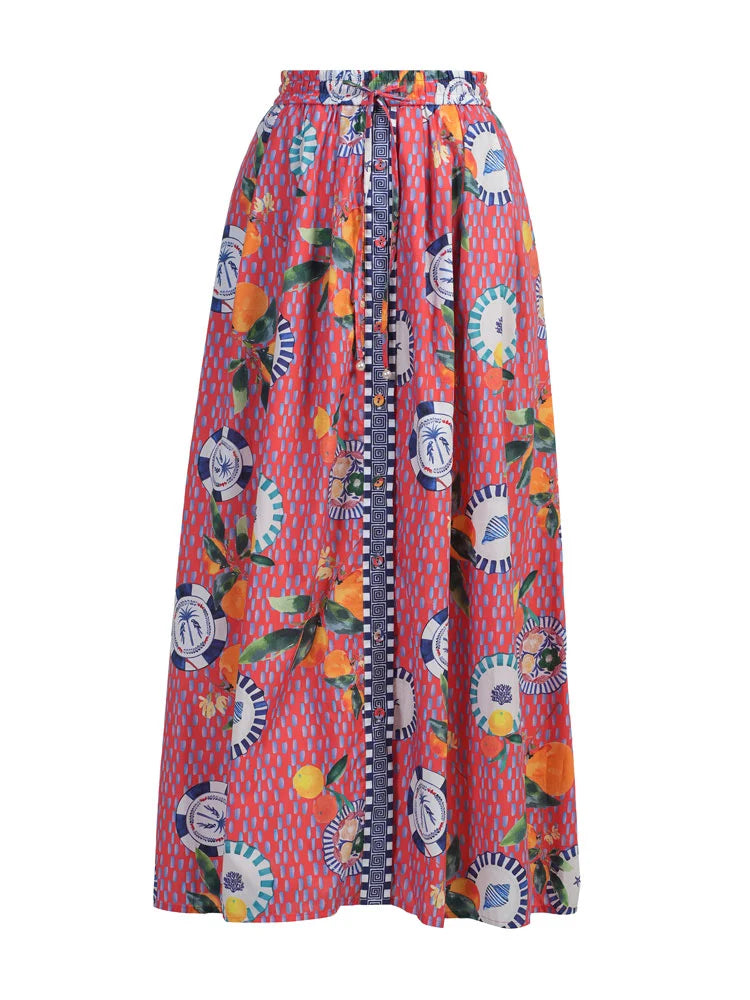 Emily Love Lock Bernie Print Skirt Lava Red