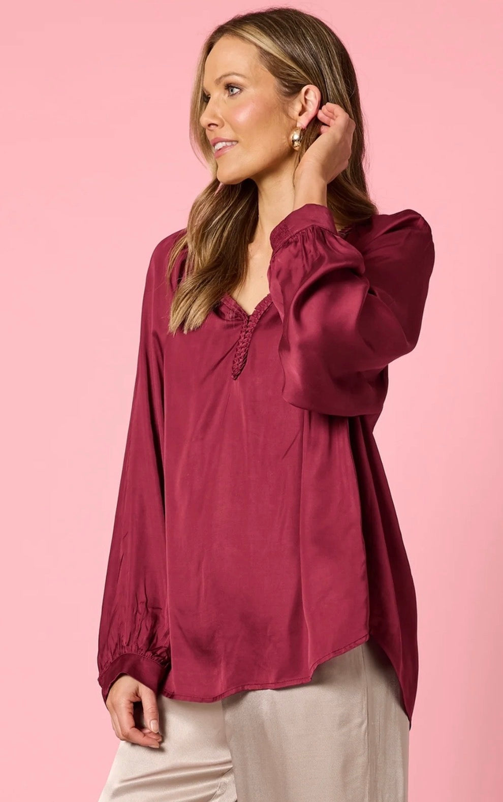 Lux Plait Top- Shiraz