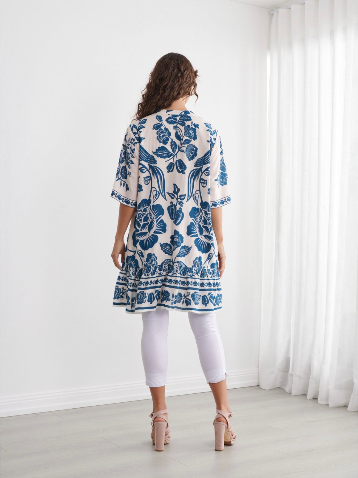 Caju Drop Waist Printed Dress Blue / White