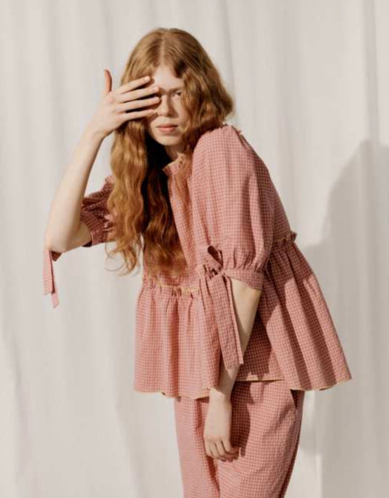 Matilda Bow Top - Flamingo Gingham