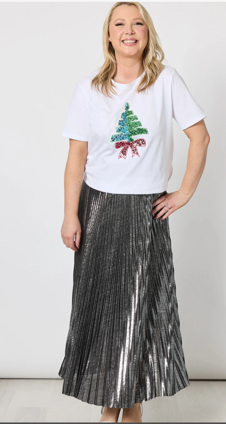Shimmer Pleated Skirt- Silver