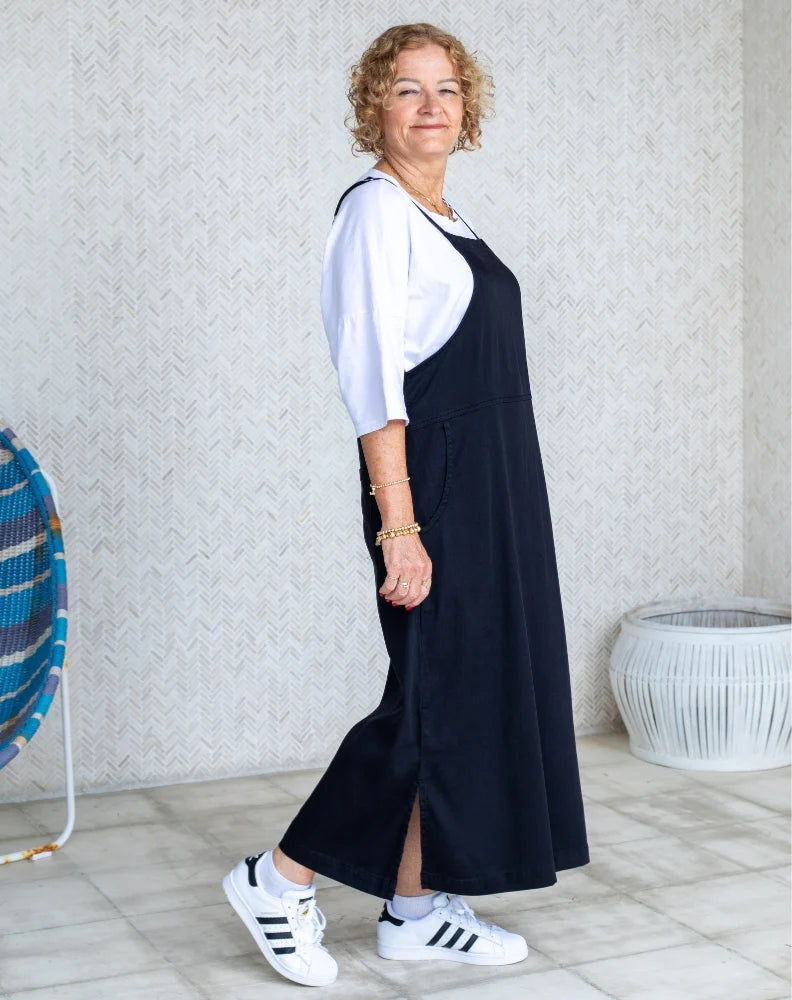 Apron Dress Stretch Denim- Black