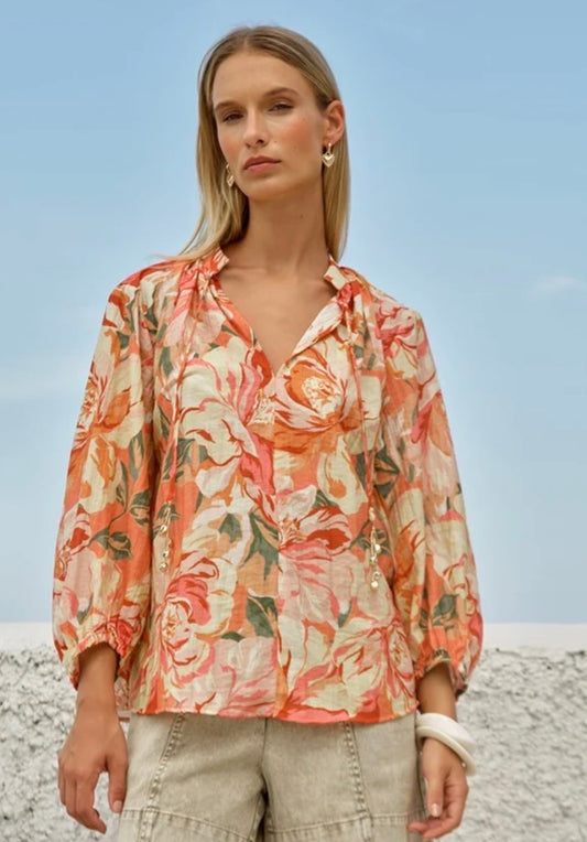 Shae Split Neck Blouse - Petal