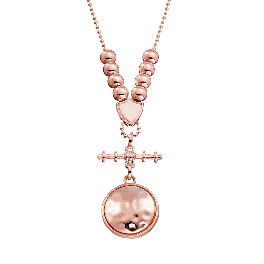 Allure Beaten Disc Fob Necklace - Rose Gold