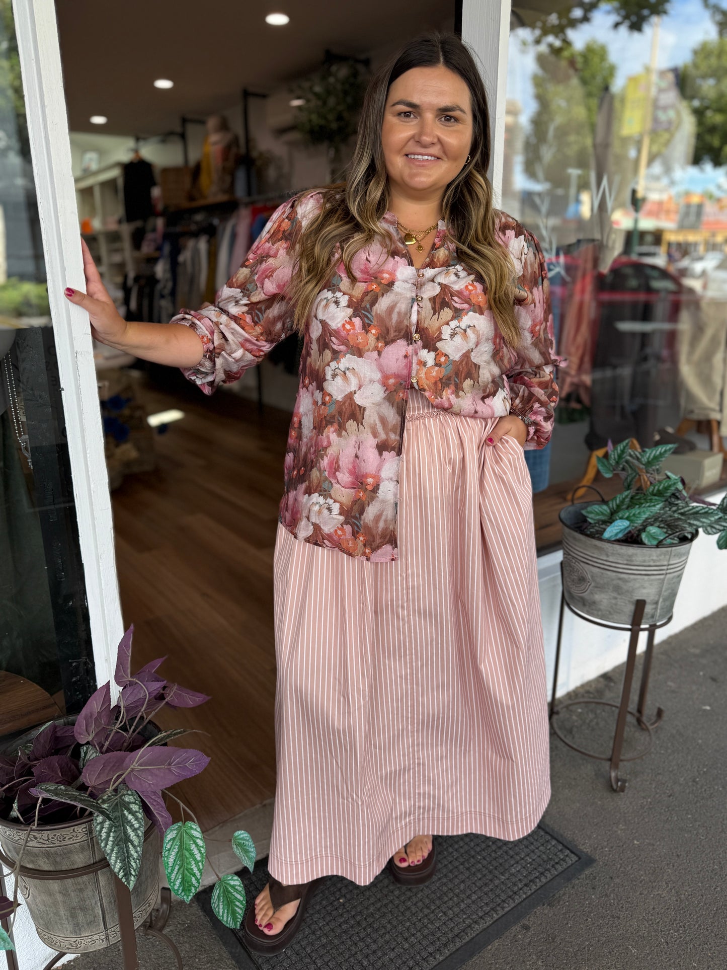 Rue Maxi Skirt- Rosewater Stripe