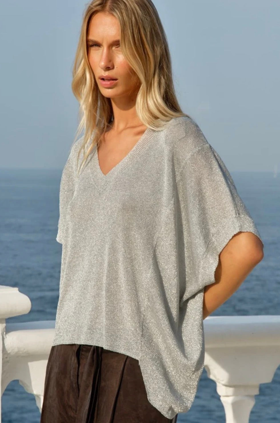 Iris Vneck Blouse - Silver
