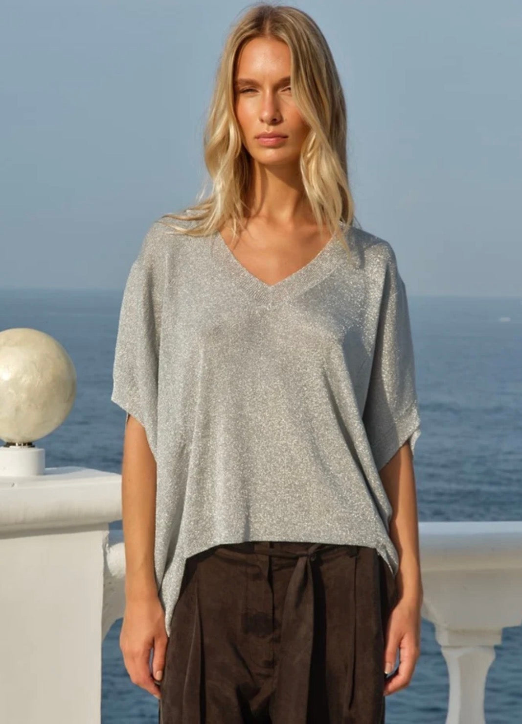 Iris Vneck Blouse - Silver
