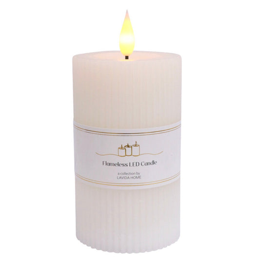 White Flameless Candle - Ribbed