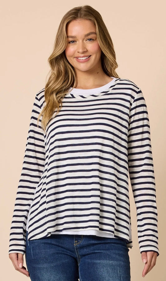 The Duo Stripe Top- Navy/Ivory
