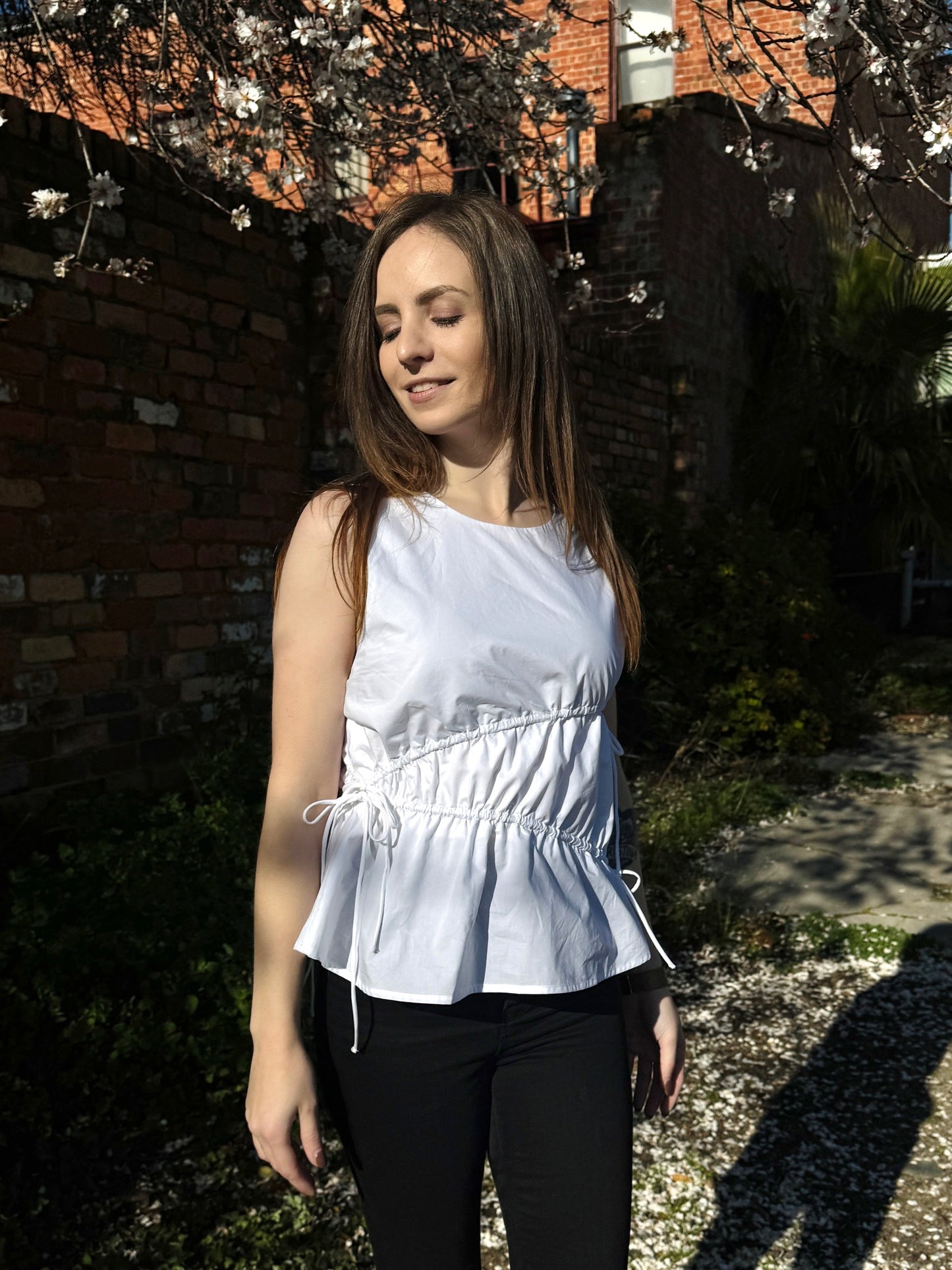 Elin Gathered Tie Top - White