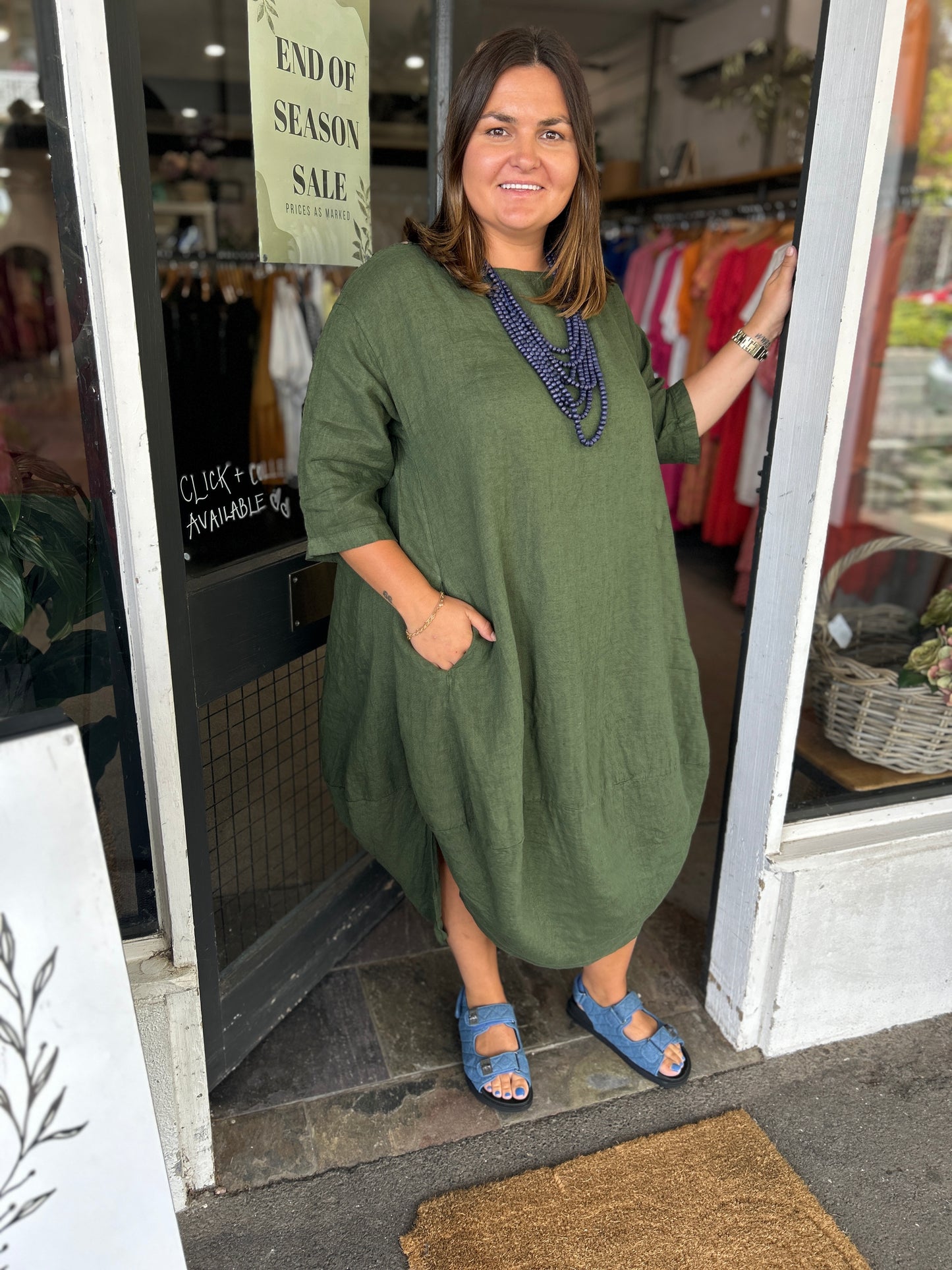 Scalloped Edge Dress - Forest Green