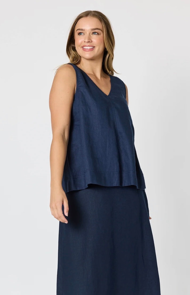 Tilly Linen Cami - Navy