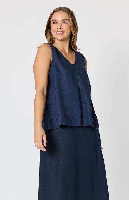 Tilly Linen Cami - Navy