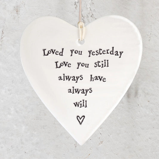 Porcelain Hanging Heart- Loved