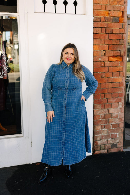 Sloane Denim Maxi Dress - Check